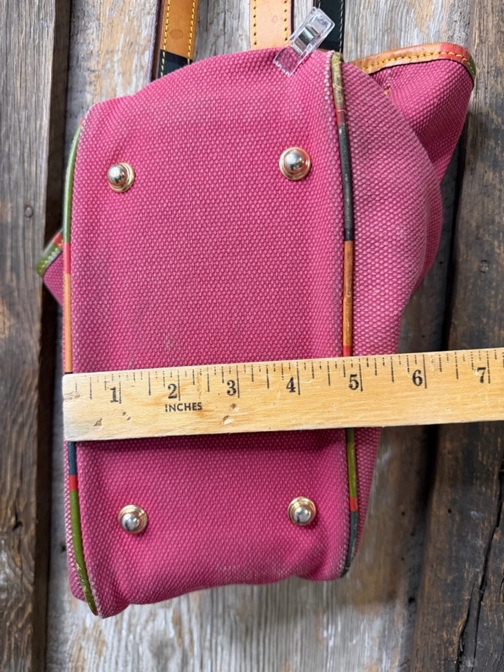 VTG Dooney & Bourke Pink Canvas Multicolor Leather Tote Shoulder Bag Y2K - Picture 14 of 15
